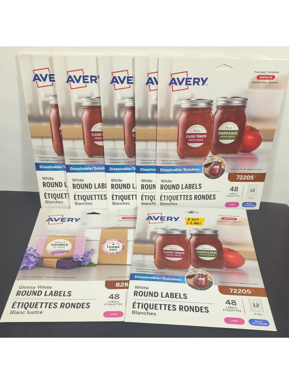 Bulk Avery White Round Labels Variety Pack 72205 Dissolvable & 82807 Glossy